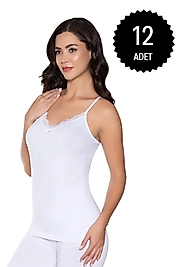 Gümüş 3105 Kadın Likralı İnce Dantelli Atlet Beyaz 12 li Paket