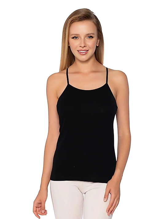 Gümüş 4023 Kadın Ribana ( Likralı ) İp Askı Düz Biye Atlet Siyah