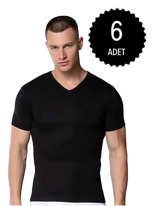 Gümüş 4051 Erkek V Yaka Spor Kollu Fanila Siyah 6 lı Paket