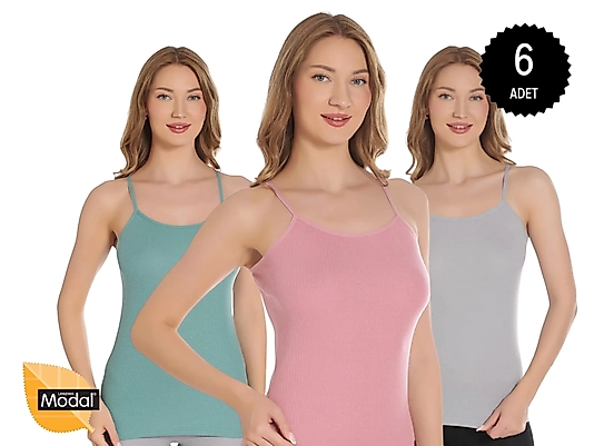 Gümüş 7012 Kadın Modal Elastan İp Askı Atlet Karışık (3) 6 lı Paket