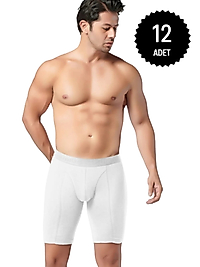 Gümüş İç Giyim 4074 Erkek Likralı Uzun Boxer Beyaz 12 Li Paket
