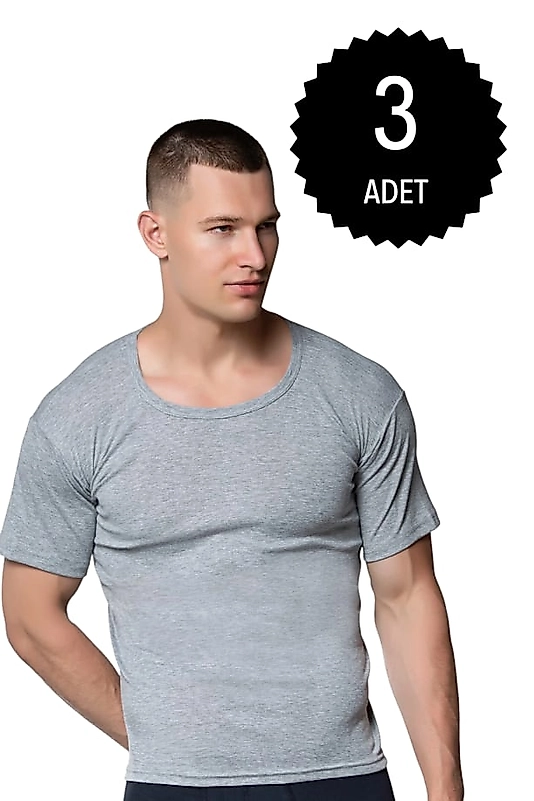 Gümüş 3101 Erkek Renkli Ribana Bisiklet Yaka Gri 3 lü Paket