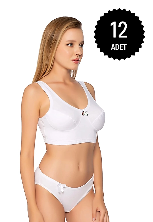 Gümüş 3049 Kadın Penye Yarım Atlet Body Sütyen Beyaz 12 li Paket