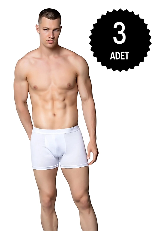 Gümüş 4018 Erkek Likralı Boxer Beyaz 3 lü Paket
