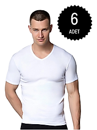 Gümüş 4051 Erkek V Yaka Spor Kollu Fanila Beyaz 6 lı Paket