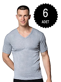 Gümüş 4051 Erkek V Yaka Spor Kollu Fanila Gri 6 lı Paket