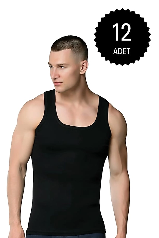 Gümüş 4004 Ribana (likralı) Erkek Askılı Atlet Siyah 12 li Paket