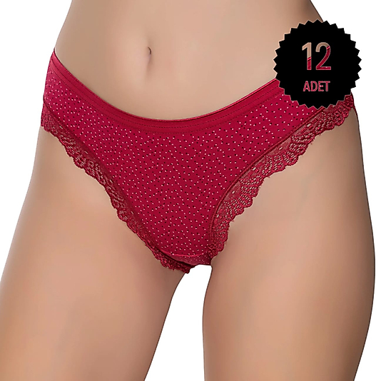 Gümüş 6066 Kadın Likralı Paça Dantelli Puantiyeli Bikini Karışık 12 li Paket