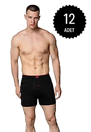 Gümüş 4020 Erkek Penye Havlu Bel Düz Boxer Siyah 12 li Paket