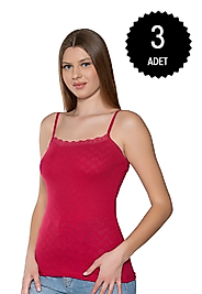 Gümüş 3080 Kadın Jakarlı İp Askı Atlet Bordo 3 lü Paket