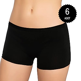 Gümüş 3016 Kadın Likralı Boxer Siyah 6 lı Paket
