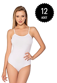 Gümüş 4025 Kadın Likralı İp Askı Kancalı Body Beyaz 12 li Paket