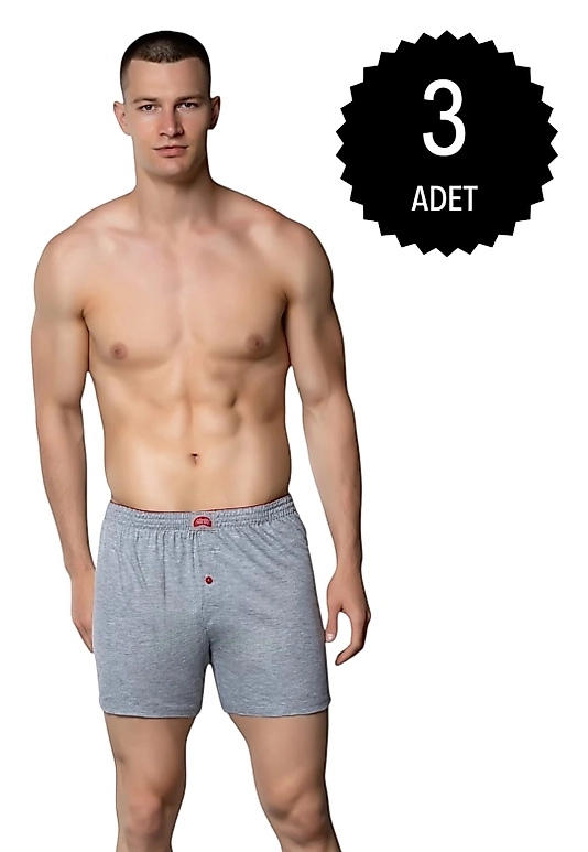 Gümüş 4020 Erkek Penye Havlu Bel Düz Boxer Gri 3 lü Paket