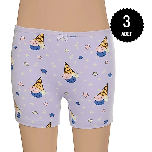 Gümüş 3072 Kız Çocuk Likralı Empirme Boxer Karışık 3 lü Paket