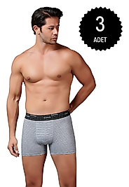 Gümüş 3114 Erkek Likralı Çizgili Boxer Gri 3 lü Paket