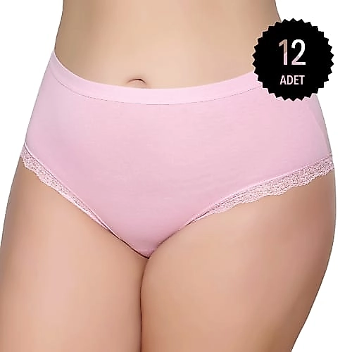 Gümüş 3085 Kadın Likralı Sur Dantel Yüksek Bel Bato Külot Pembe 12 li Paket