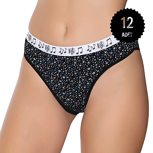 Gümüş 6024 Kadın Likralı Galaksi Baskılı Bikini Külot Karışık 12 li Paket