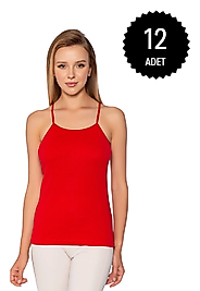 Gümüş 4023 Kadın Ribana ( Likralı ) İp Askı Düz Biye Atlet Kırmızı 12 li Paket