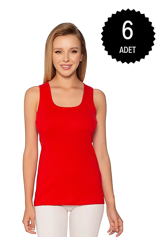 Gümüş 4024 Ribana Geniş Askı Düz Biye Atlet Kırmızı 6 lı Paket