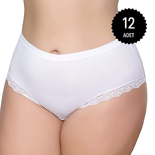 Gümüş 3085 Kadın Likralı Sur Dantel Yüksek Bel Bato Külot Beyaz 12 li Paket