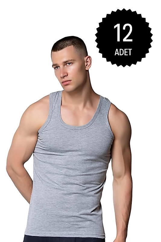 Gümüş 4003 Penye Erkek Askılı Düz Atlet Gri 12 li Paket