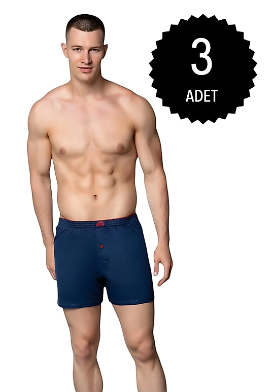 Gümüş 4020 Erkek Penye Havlu Bel Düz Boxer Lacivert 3 lü Paket