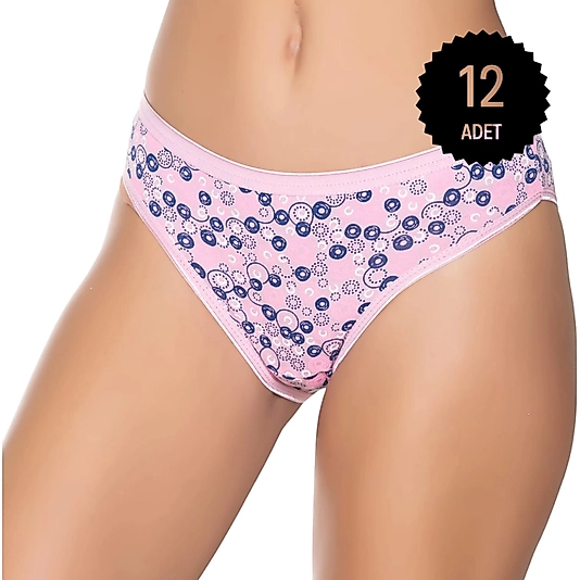 Gümüş 6026 Kadın Likralı İnce Bel Halka Baskılı Bikini Külot Karışık 12 li Paket