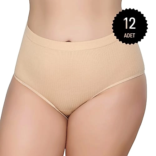 Gümüş 3092 Kadın Yüksek Bel Çizgili ( Fitilli ) Bato Külot Ten 12 li Paket