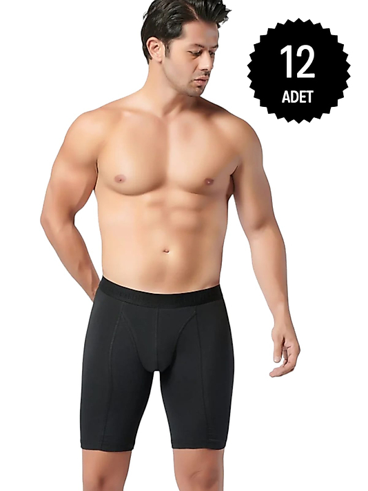 Gümüş İç Giyim 4074 Erkek Likralı Uzun Boxer Siyah 12 Li Paket