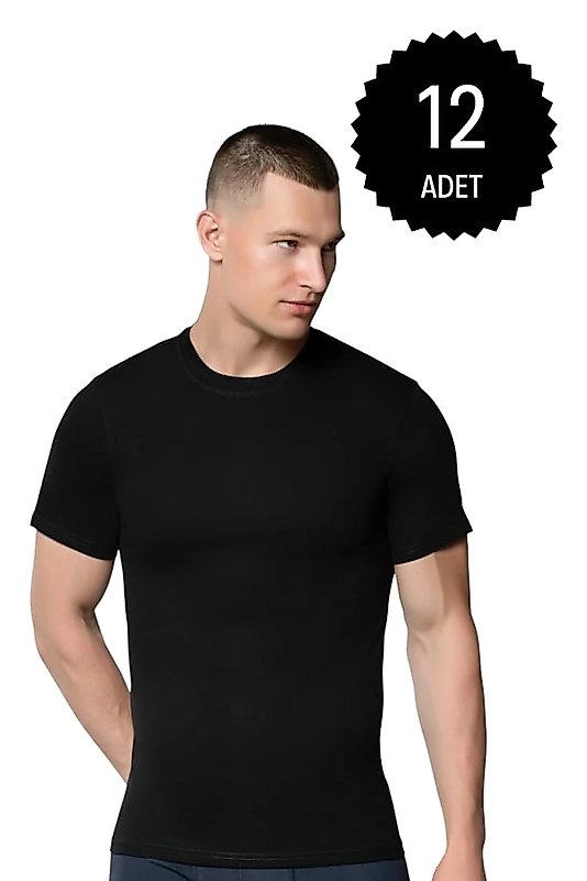 Gümüş 4008 Erkek Penye Renkli Sıfır Yaka Atlet Siyah 12 li Paket