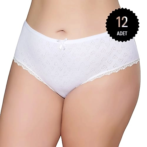 Gümüş 3079 Kadın Jakarlı Yüksel Bel Bato Külot Beyaz 12 li Paket