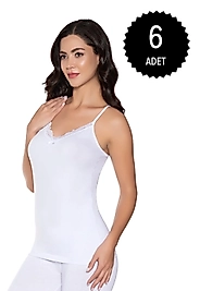 Gümüş 3105 Kadın Likralı İnce Dantelli Atlet Beyaz 6 lı Paket