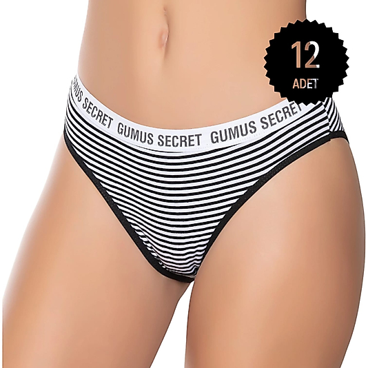 Gümüş 6063 Kadın Likralı Kemerli Lastik "Gümüş Secret" Bikini Karışık 12 li Paket
