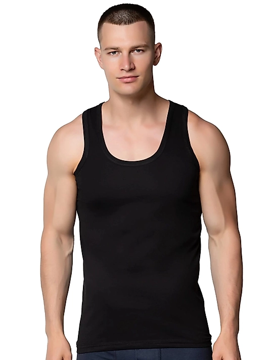 Gümüş 4003 Penye Erkek Askılı Düz Atlet Siyah