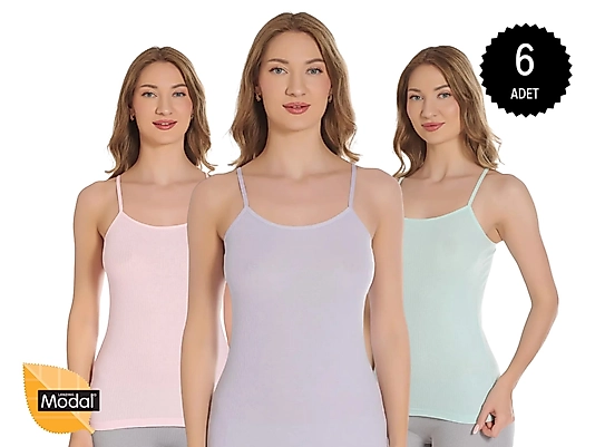 Gümüş 7012 Kadın Modal Elastan İp Askı Atlet Karışık (2) 6 lı Paket