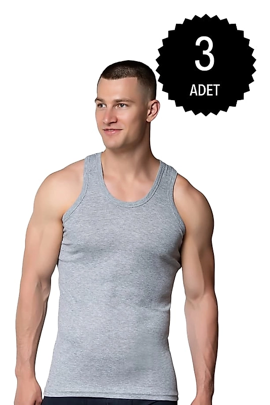 Gümüş 4004 Ribana (likralı) Erkek Askılı Atlet Gri 3 lü Paket