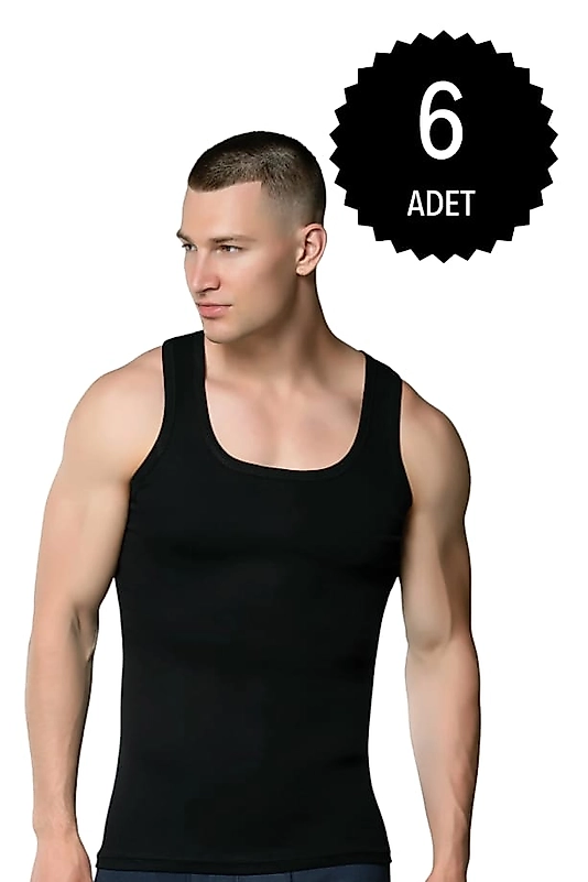 Gümüş 4004 Ribana (likralı) Erkek Askılı Atlet Siyah 6 lı Paket