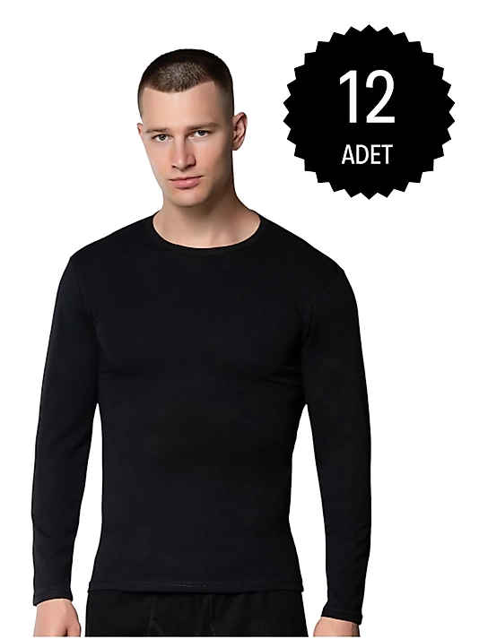 Gümüş 4022 Erkek Likralı Uzun Kol Fanila Atlet Siyah 12 li Paket