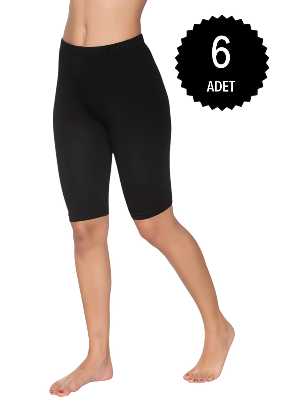 Gümüş 4032 Kadın Likralı Kısa Tayt Siyah 6 lı Paket