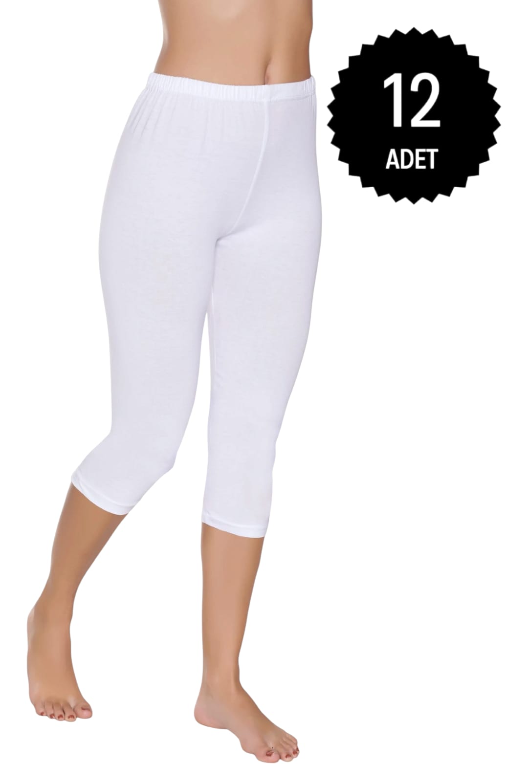 Gümüş 3104 Kadın Likralı Düz Diz Altı Tayt Beyaz 12 li Paket