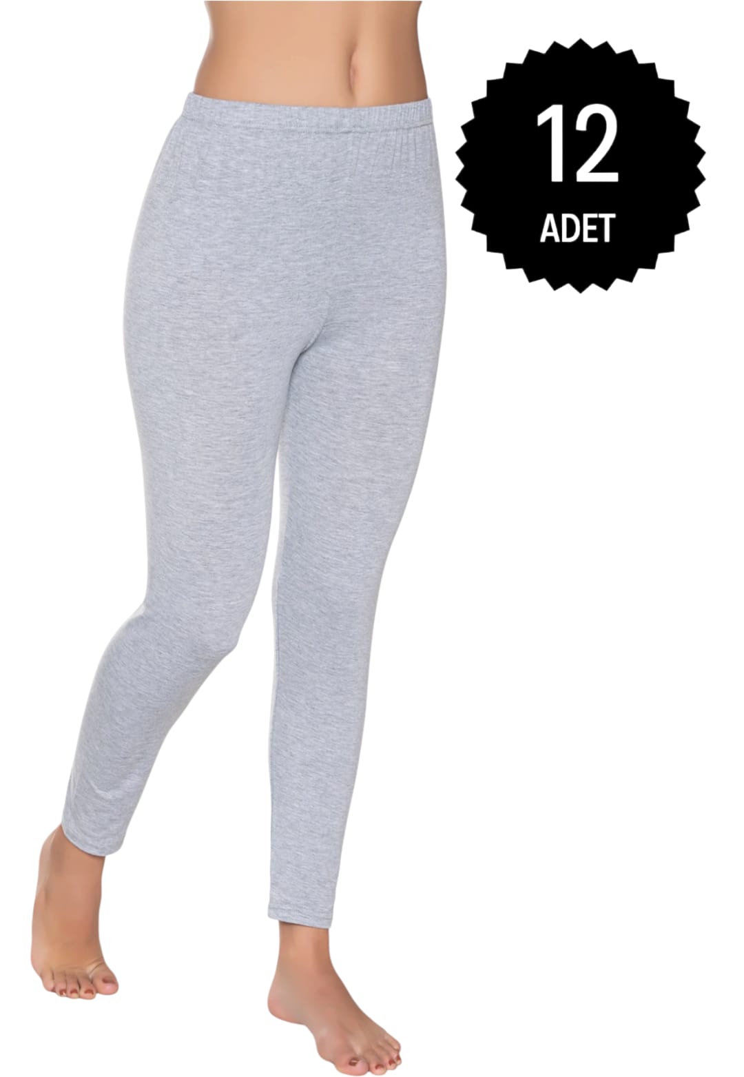 Gümüş 3103 Kadın Likralı Düz Uzun Tayt Gri 12 li Paket