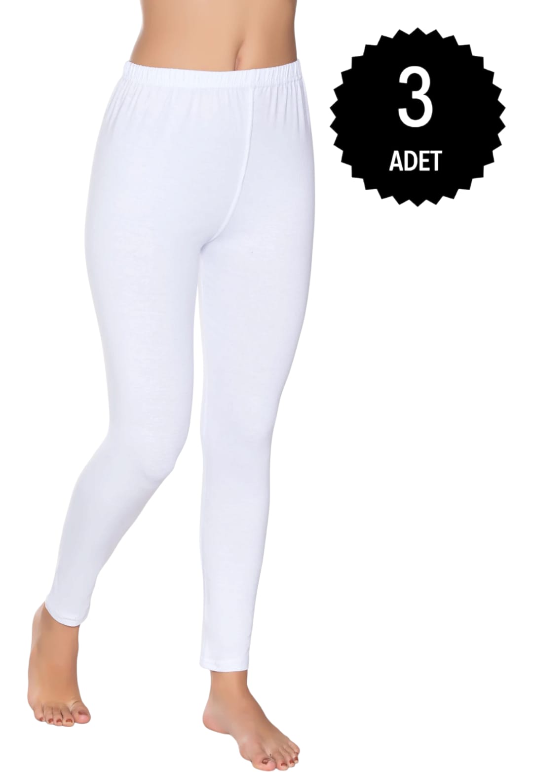 Gümüş 3103 Kadın Likralı Düz Uzun Tayt Beyaz 3 lü Paket