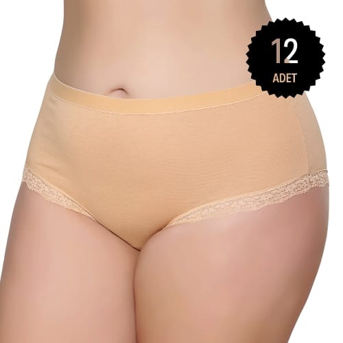 Gümüş 3085 Kadın Likralı Sur Dantel Yüksek Bel Bato Külot Ten 12 li Paket