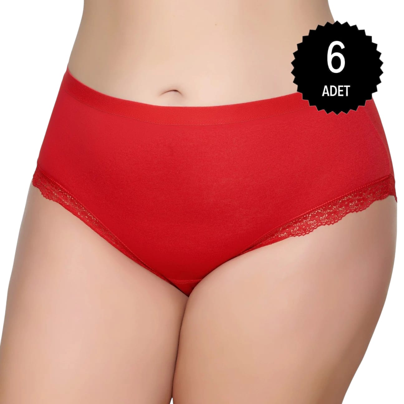 Gümüş 3085 Kadın Likralı Sur Dantel Yüksek Bel Bato Külot Kırmızı 6 lı Paket
