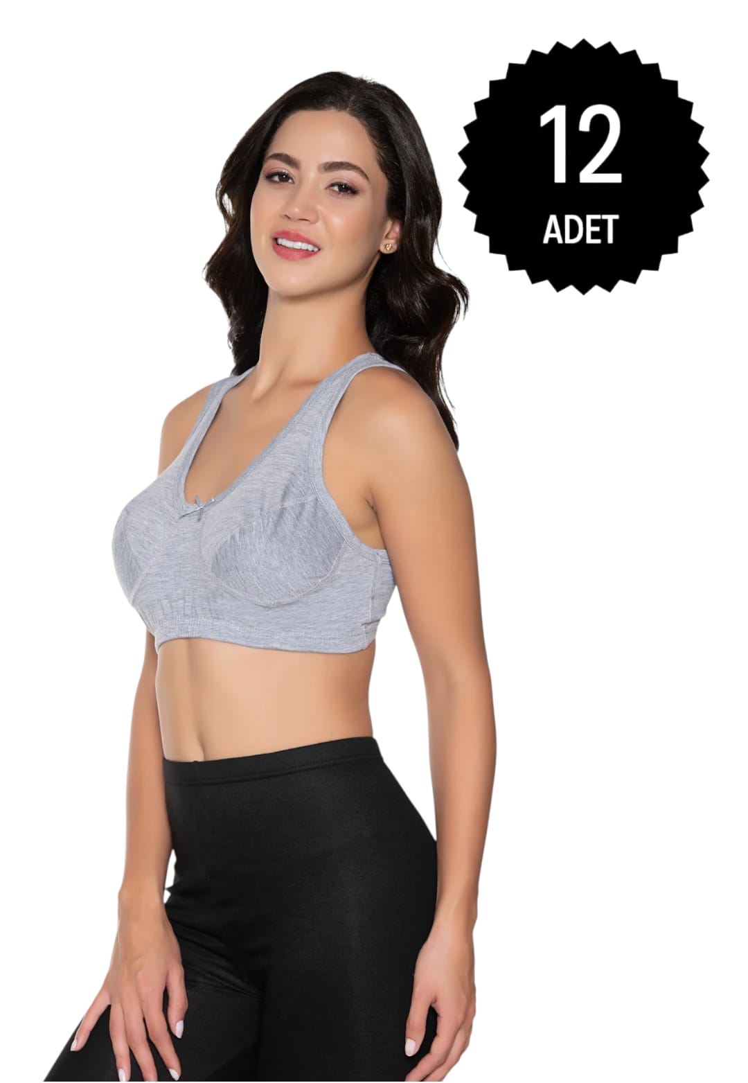 Gümüş 3049 Kadın Penye Yarım Atlet Body Sütyen Gri 12 li Paket