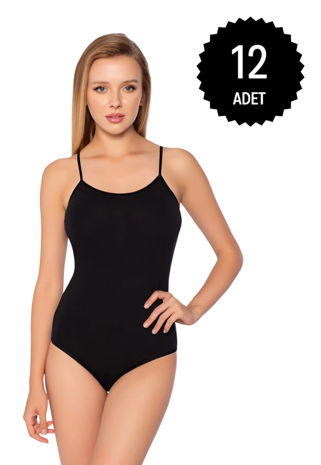 Gümüş 4025 Kadın Likralı İp Askı Kancalı Body Siyah 12 li Paket