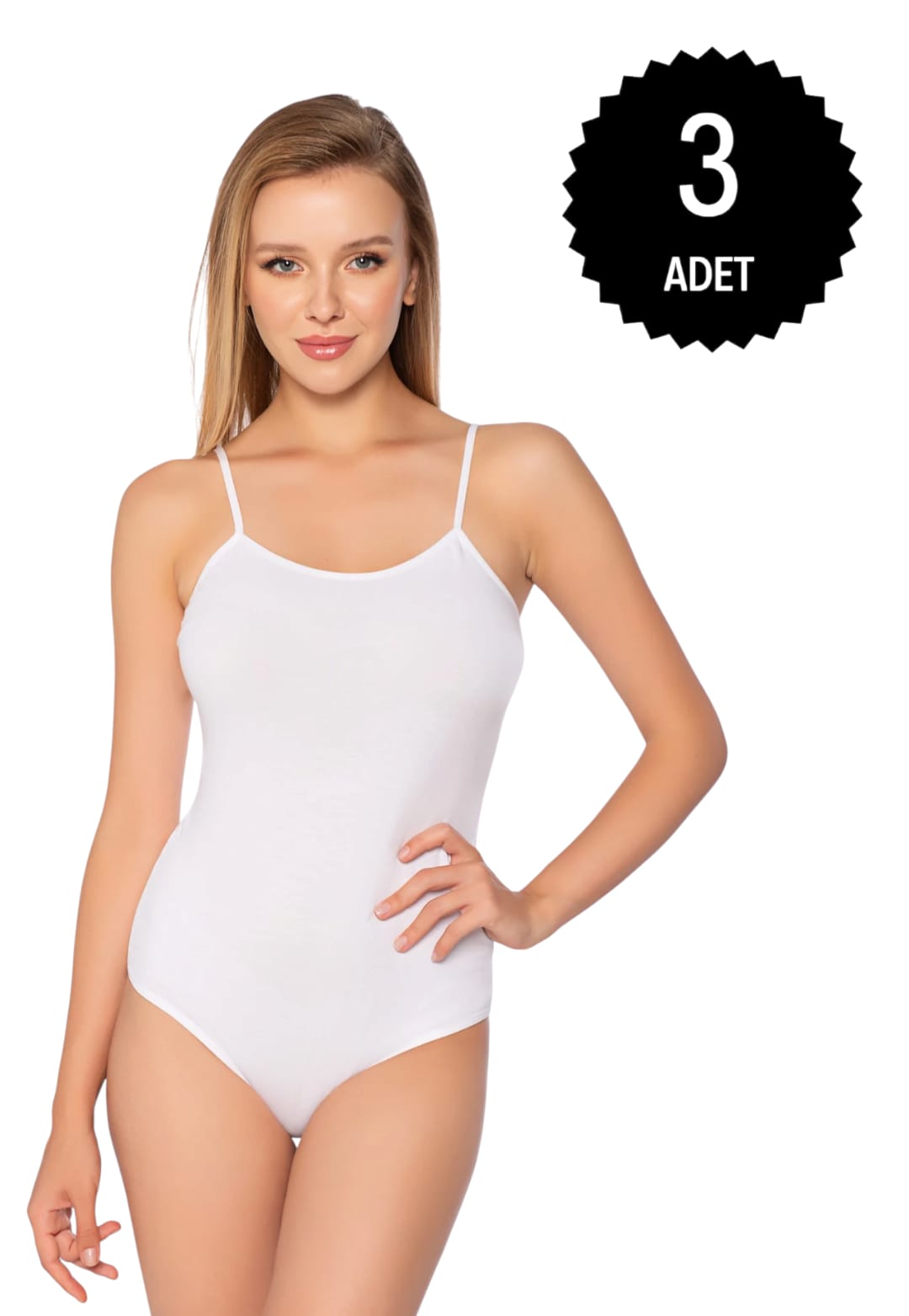 Gümüş 4025 Kadın Likralı İp Askı Kancalı Body Beyaz 3 lü Paket