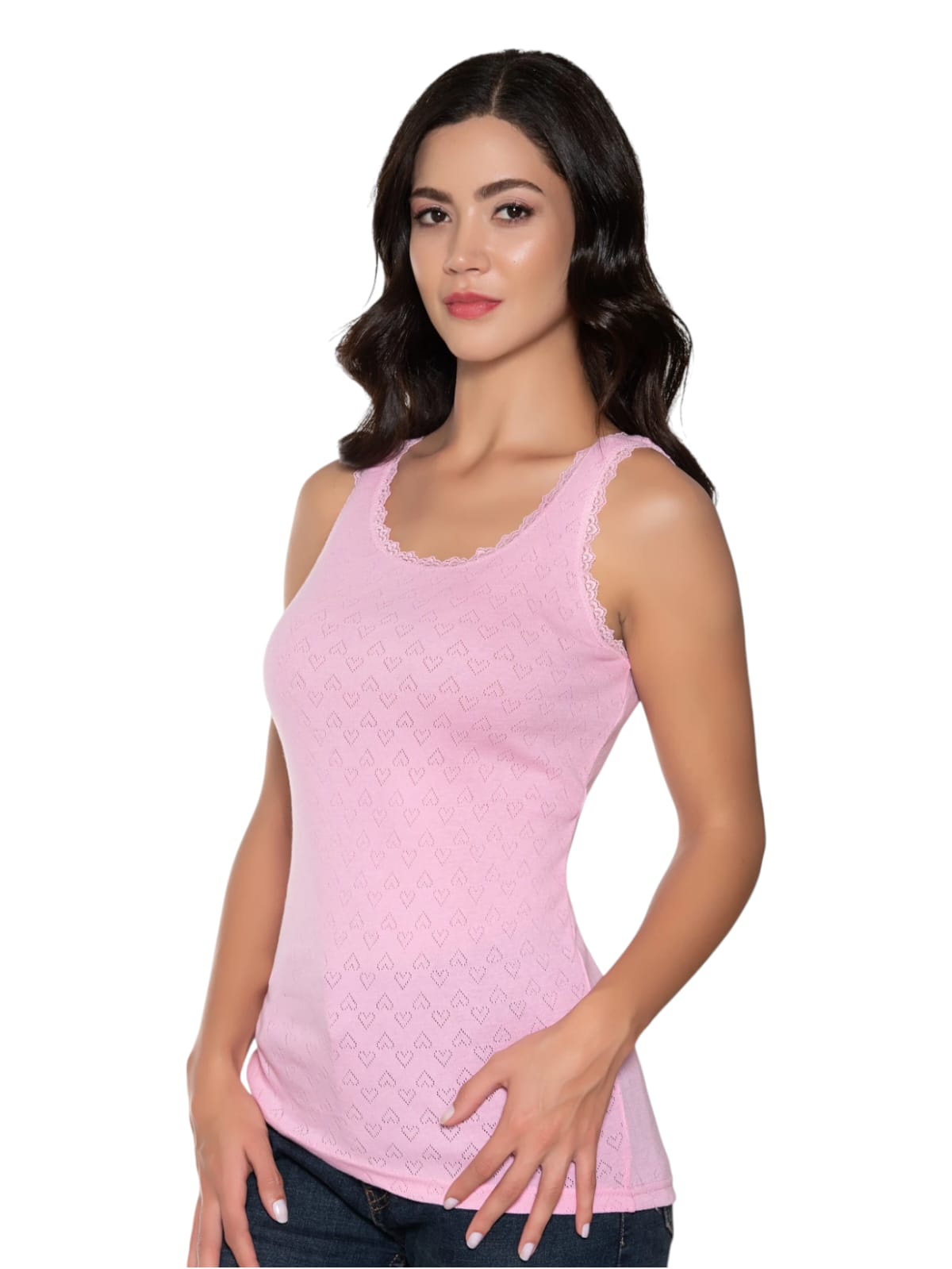 Gümüş 3081 Kadın Jakarlı Geniş Askı Atlet Pembe