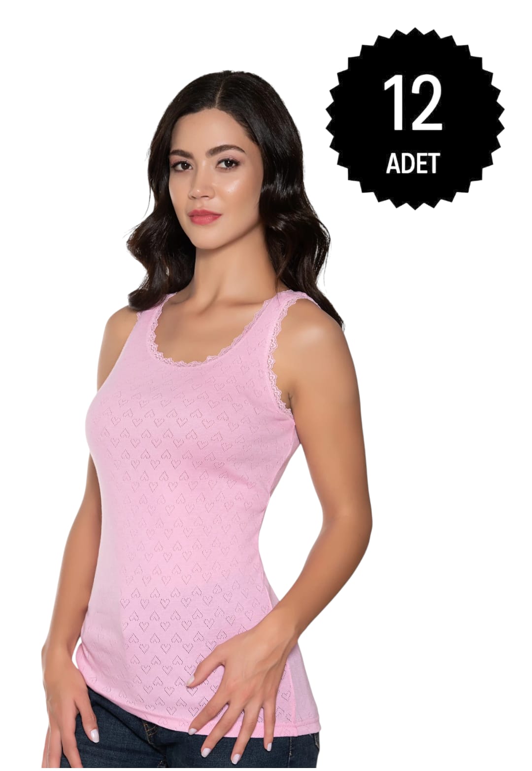 Gümüş 3081 Kadın Jakarlı Geniş Askı Atlet Pembe 12 li Paket