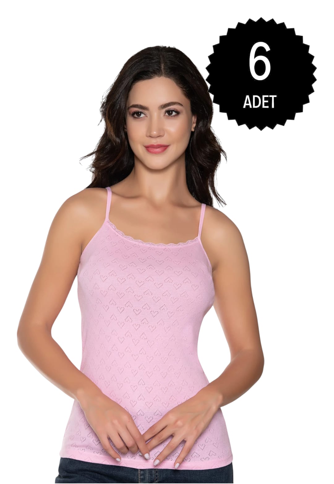 Gümüş 3080 Kadın Jakarlı İp Askı Atlet Pembe 6 lı Paket